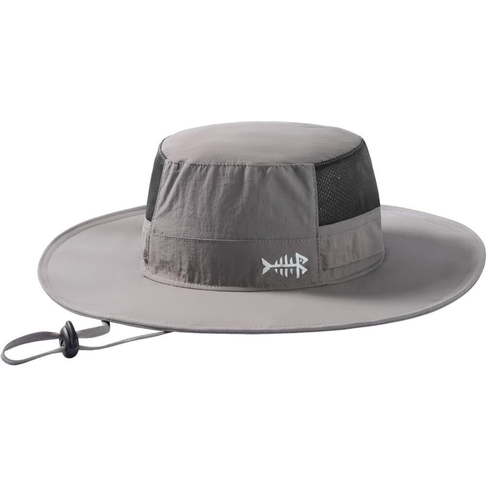 Unisex Light Grey 100% Nylon Wide Brim Mesh Uv Protection Chin Strap Cowboy Hat